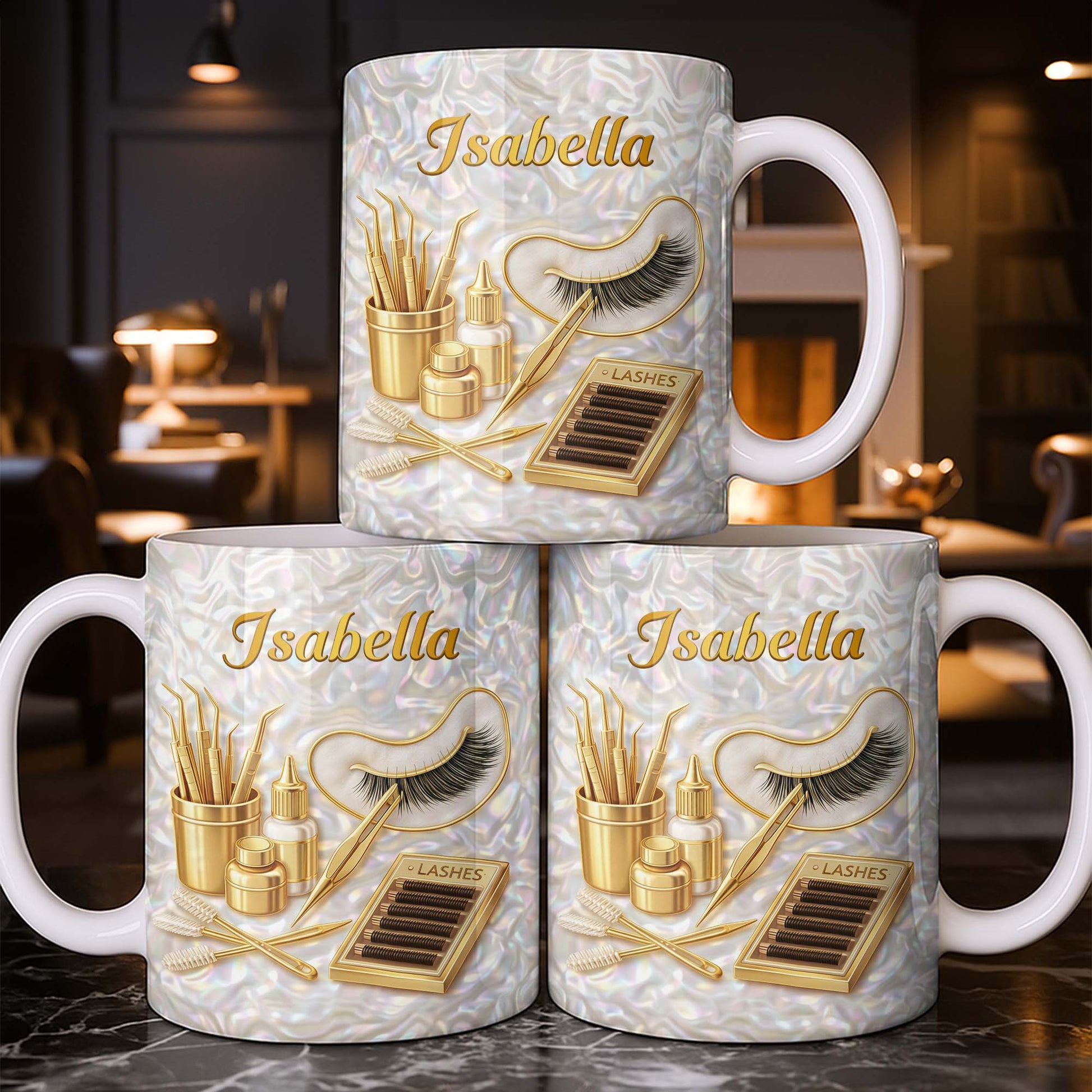 Lashes Professional Tools And Golden Lash Artist Accessories - Personalized Custom Coffee Mug - JBS226_MG