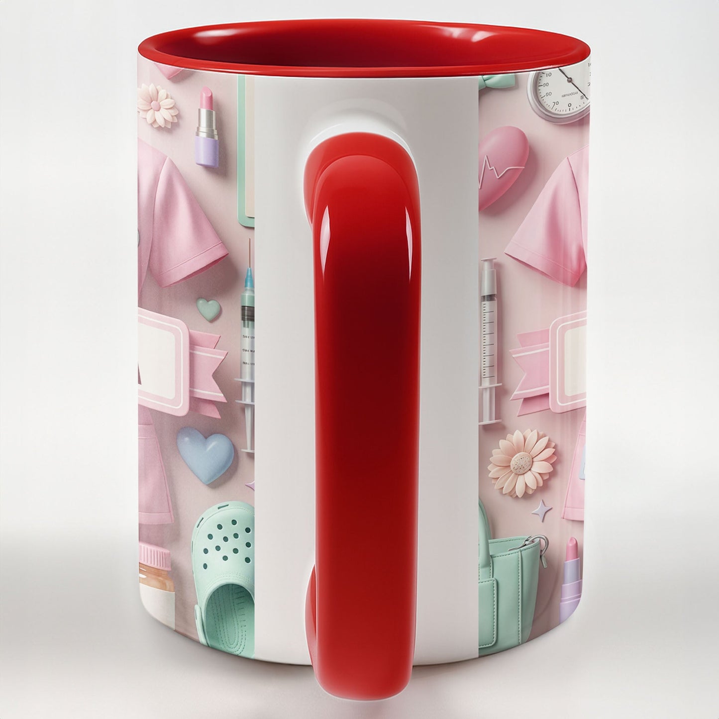Cute Nursing Essentials Pink Scrubs And Medical Icons - Personalized Custom Accent Mug - NUR058_AMUG