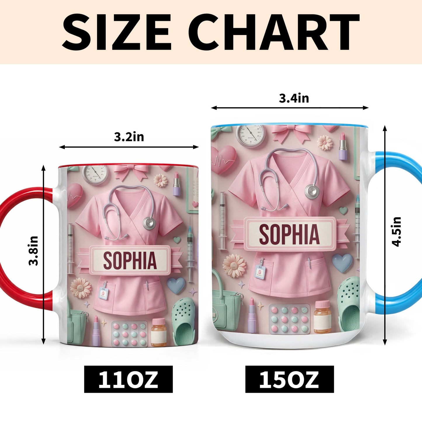 Cute Nursing Essentials Pink Scrubs And Medical Icons - Personalized Custom Accent Mug - NUR058_AMUG