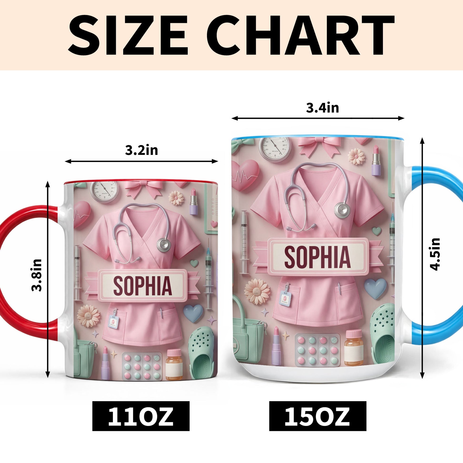 Cute Nursing Essentials Pink Scrubs And Medical Icons - Personalized Custom Accent Mug - NUR058_AMUG